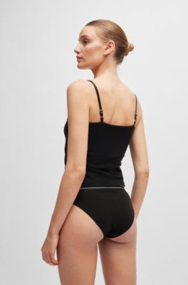 Three-pack of stretch-cotton briefs with logo waistbands, Black  /  White  /  Beige