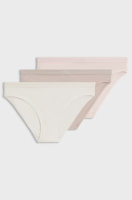Set van drie slips met logotailleband van stretchkatoen, Lichtbeige