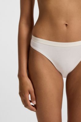 Three-pack of stretch-cotton briefs with logo waistbands, Light Beige