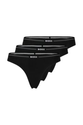 Three-pack of stretch-cotton thongs with logo waistbands, Black