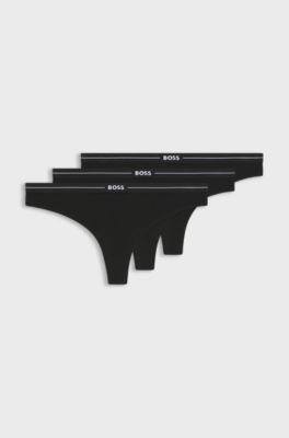 Three-pack of stretch-cotton thongs with logo waistbands, Black