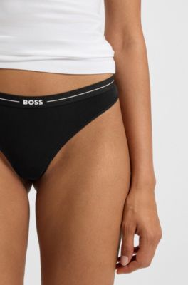 Tバックショーツ3枚セット ストレッチコットン ロゴウエストバンド, ブラック