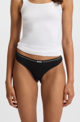 Tバックショーツ3枚セット ストレッチコットン ロゴウエストバンド, ブラック