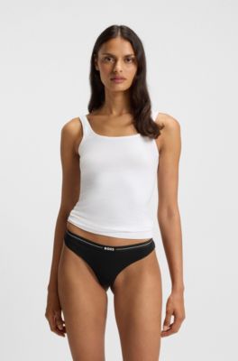 Tバックショーツ3枚セット ストレッチコットン ロゴウエストバンド, ブラック