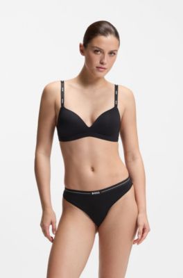 Three-pack of stretch-cotton thongs with logo waistbands, Black