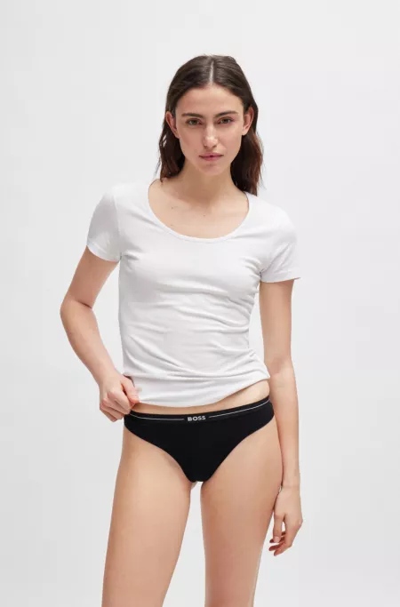 Three-pack of stretch-cotton thongs with logo waistbands