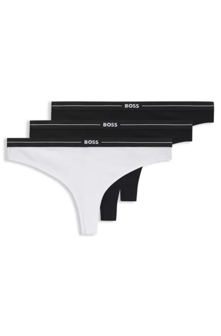 Lot de trois strings en coton stretch avec taille logotée