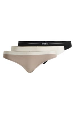Three-pack of stretch-cotton thongs with logo waistbands, White / Black