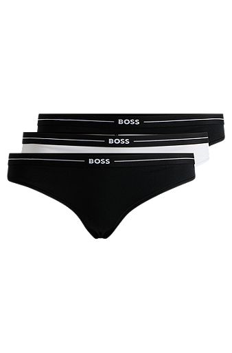 Three-pack of stretch-cotton thongs with logo waistbands, Assorted-Pre-Pack