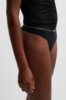 Three-pack of stretch-cotton thongs with logo waistbands, White / Black