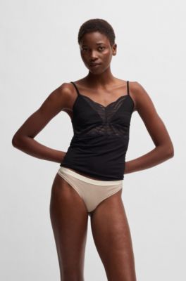 Three-pack of stretch-cotton thongs with logo waistbands, White / Black