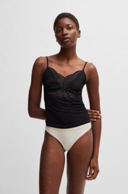 Three-pack of stretch-cotton thongs with logo waistbands, White / Black