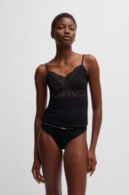 Three-pack of stretch-cotton thongs with logo waistbands, White / Black