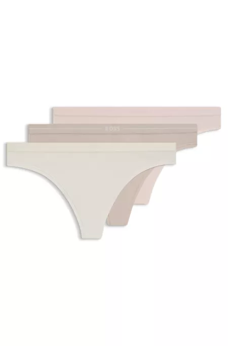 Lot de trois strings en coton stretch avec taille logotée