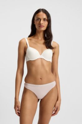 Three-pack of stretch-cotton thongs with logo waistbands, Light Beige