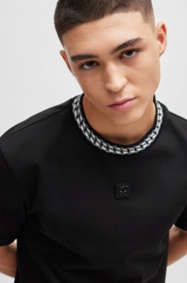 HUGO Interlockcotton Tshirt with chainprint collar