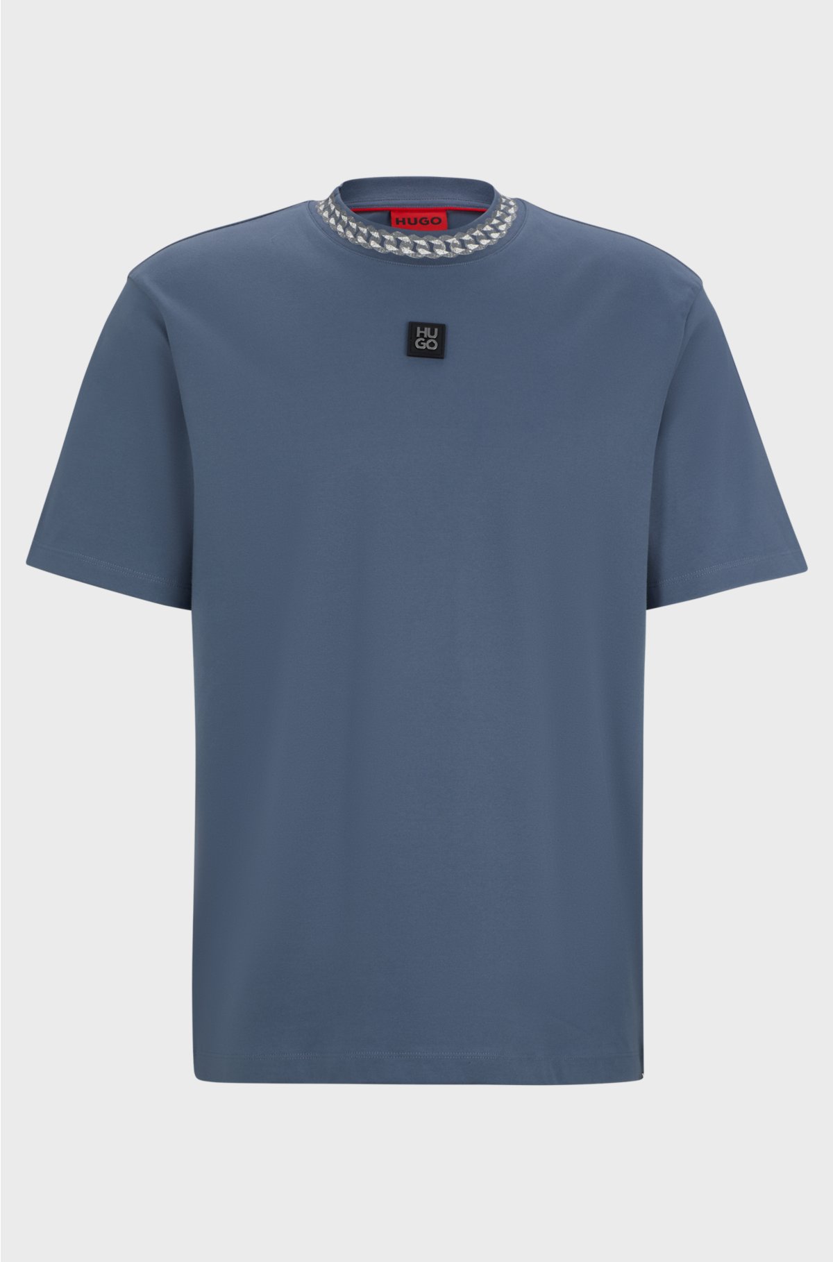 Interlock-cotton T-shirt with chain-print collar , Blue
