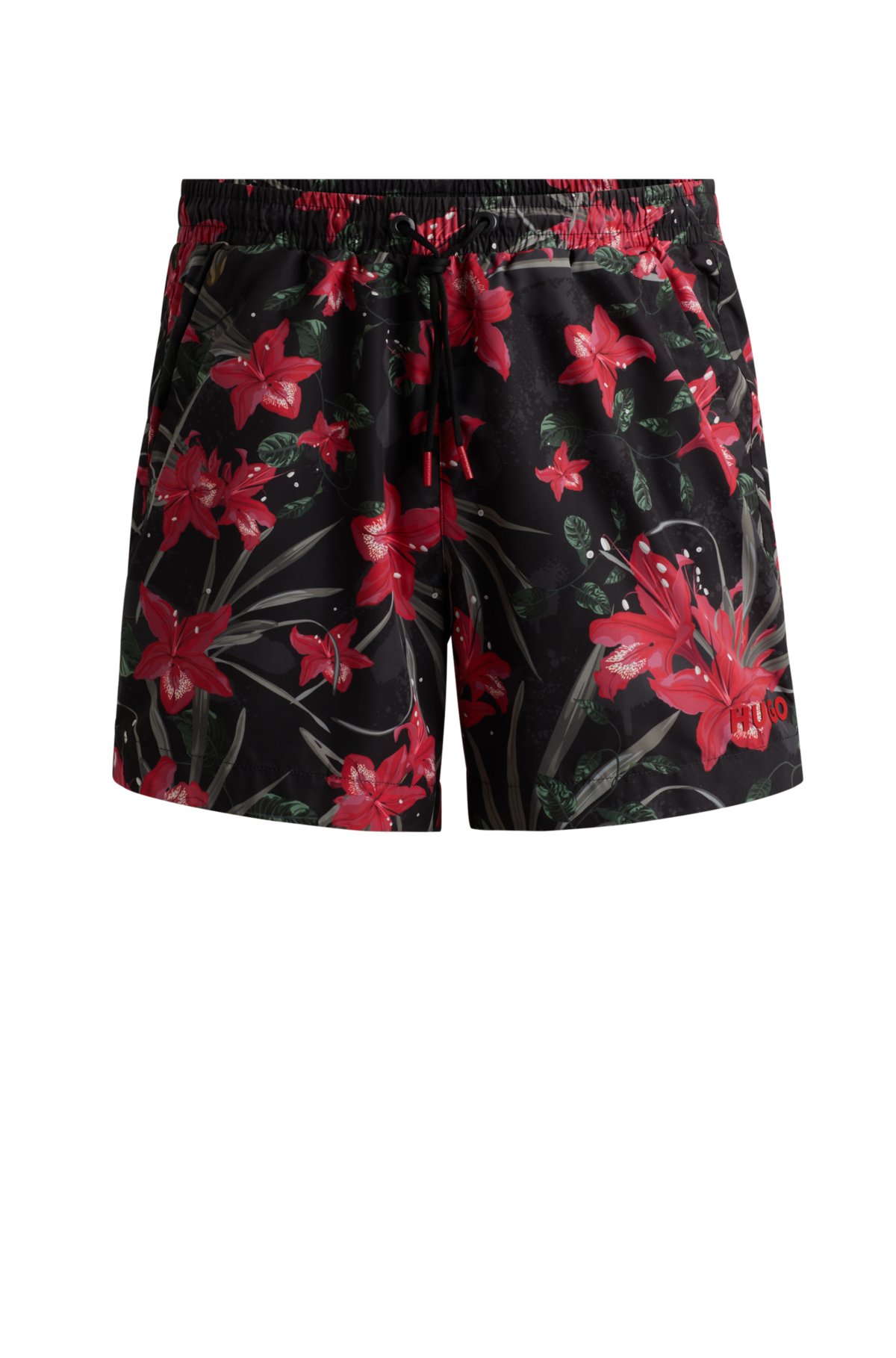Fully lined swim shorts with seasonal print, Black
