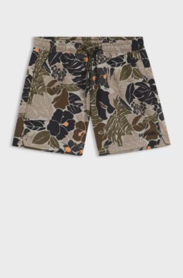 Quick-dry swim shorts with all-over print, Green