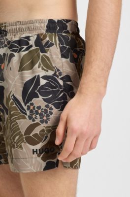 Quick-dry swim shorts with all-over print, Green