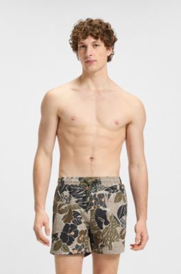 Quick-dry swim shorts with all-over print, Green