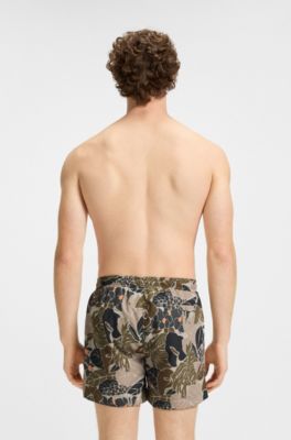 Quick-dry swim shorts with all-over print, Green
