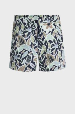Quick-dry swim shorts with all-over print, Dark Blue