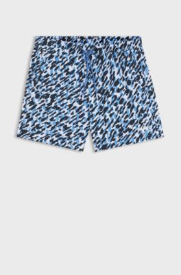 Quick-dry swim shorts with all-over print, Blue