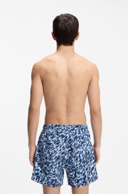 Quick-dry swim shorts with all-over print, Blue