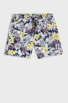 Quick-dry swim shorts with all-over print, Light Yellow