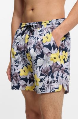 Schnell trocknende Badeshorts mit Allover-Print, Hellgelb