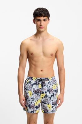 Schnell trocknende Badeshorts mit Allover-Print, Hellgelb