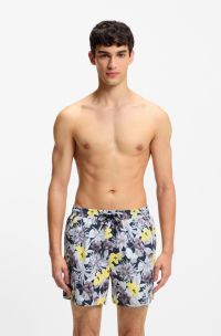 Quick-dry swim shorts with all-over print, Light Yellow