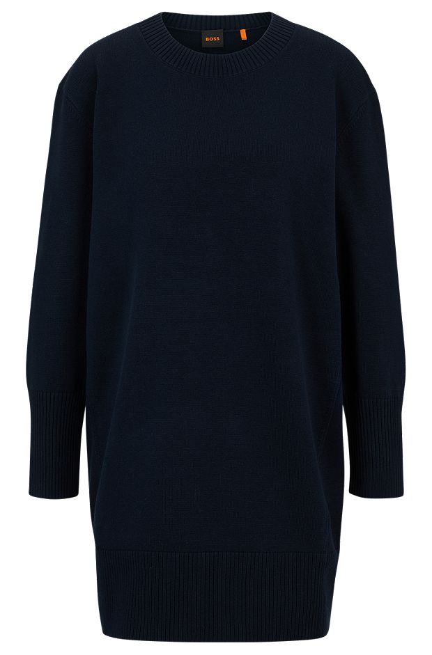 Oversized knitted dress in cotton and virgin wool, Dark Blue