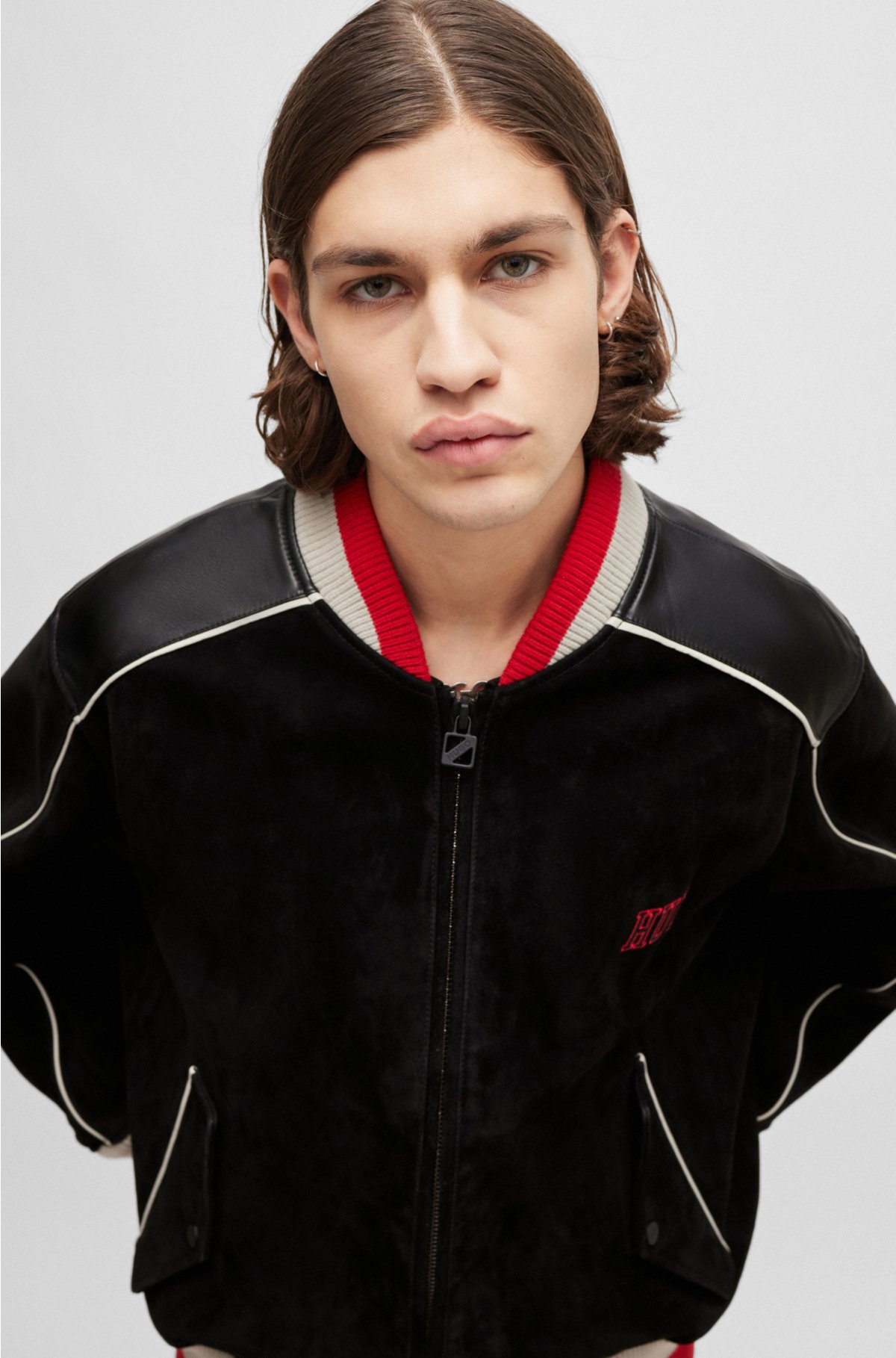 Relaxed-fit bomber jacket with sporty logos, Black