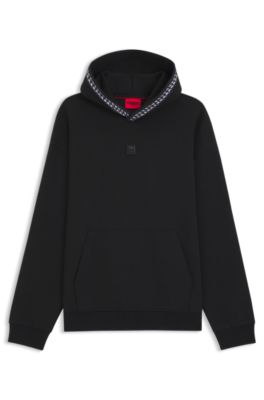 Relaxed-fit stretch-cotton hoodie with chain-detail tape, Black