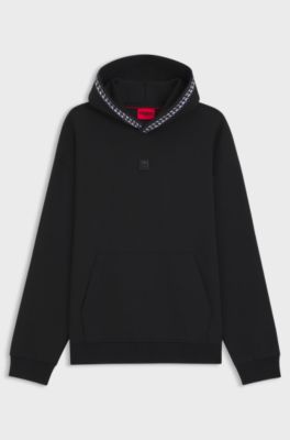 Relaxed-fit stretch-cotton hoodie with chain-detail tape, Black