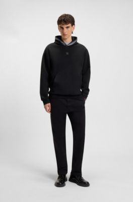 Relaxed-fit stretch-cotton hoodie with chain-detail tape, Black
