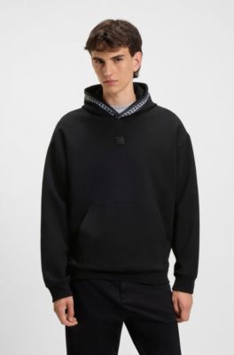 Relaxed-fit stretch-cotton hoodie with chain-detail tape, Black