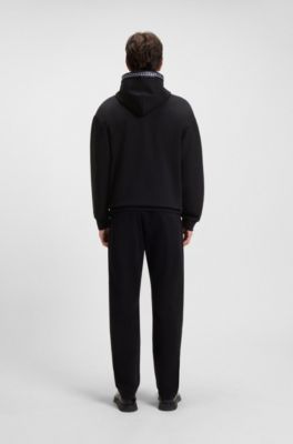 Relaxed-fit stretch-cotton hoodie with chain-detail tape, Black