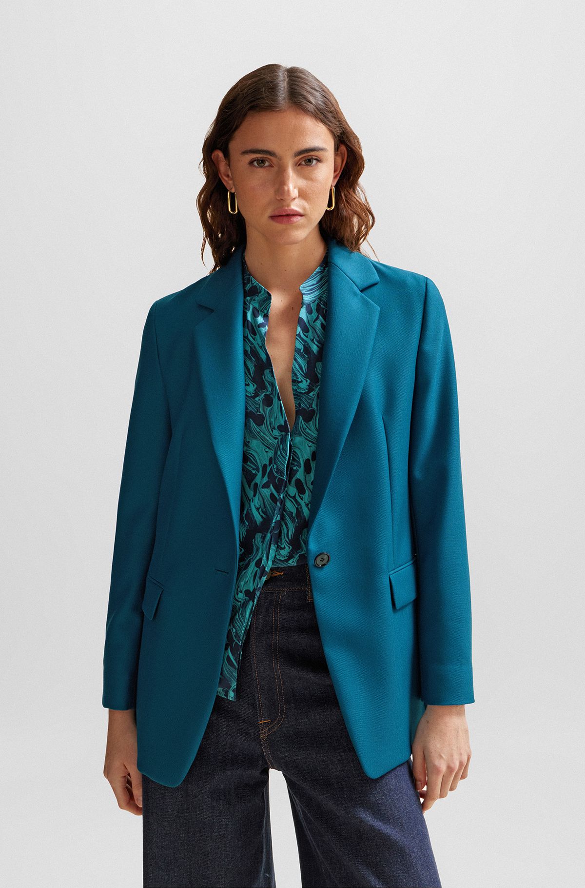 Tailored Blue Coat Women's Suits Sets Slim Fit Shawl Lapel Blazer