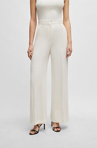 High-waisted relaxed-fit trousers with wide leg, White