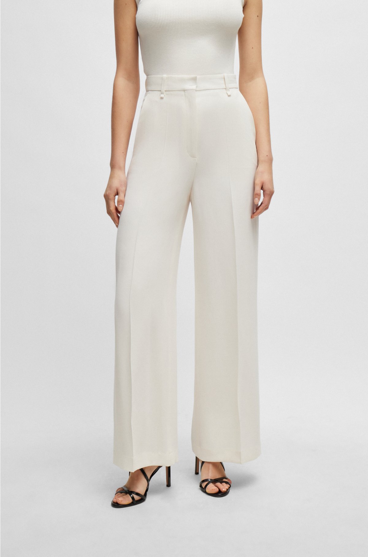 BOSS - Wide-leg relaxed-fit trousers in semi-sheer material
