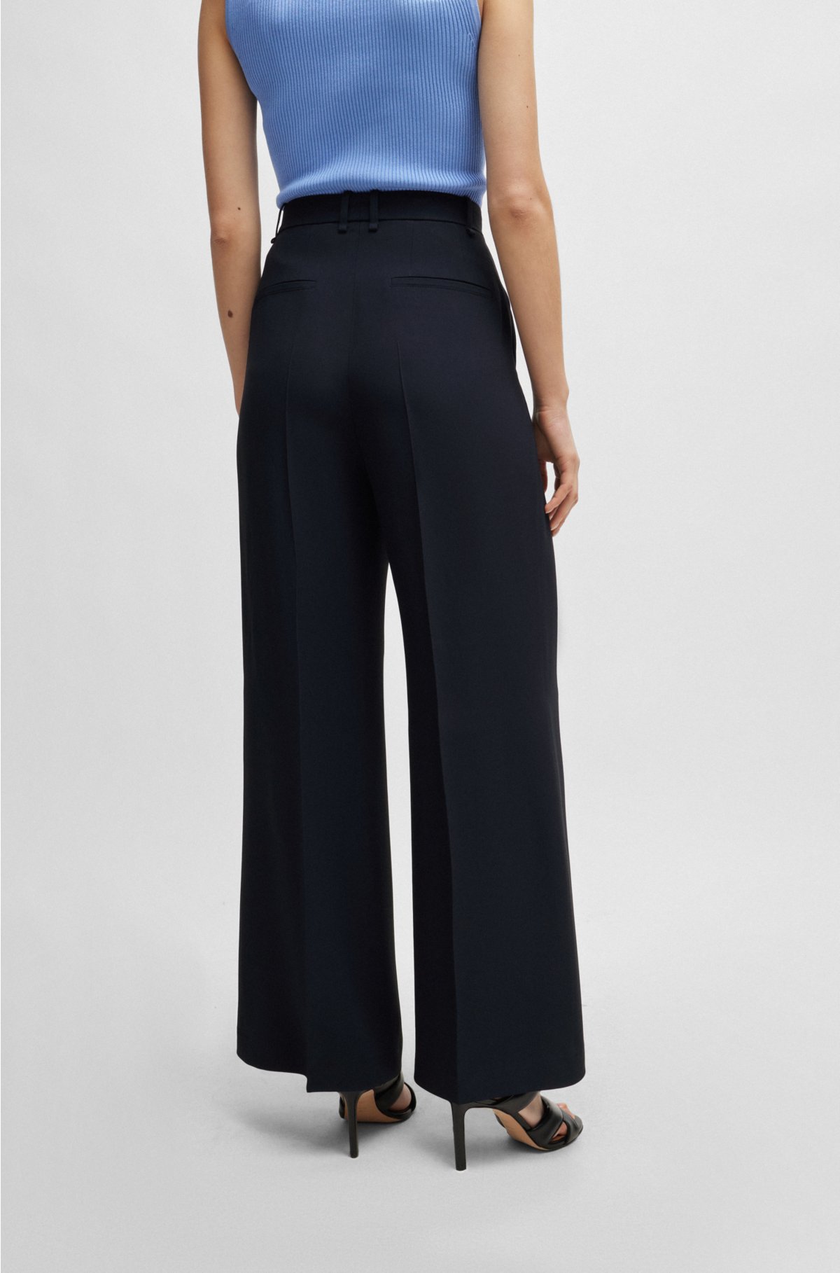 High-waisted relaxed-fit trousers with wide leg, Dark Blue