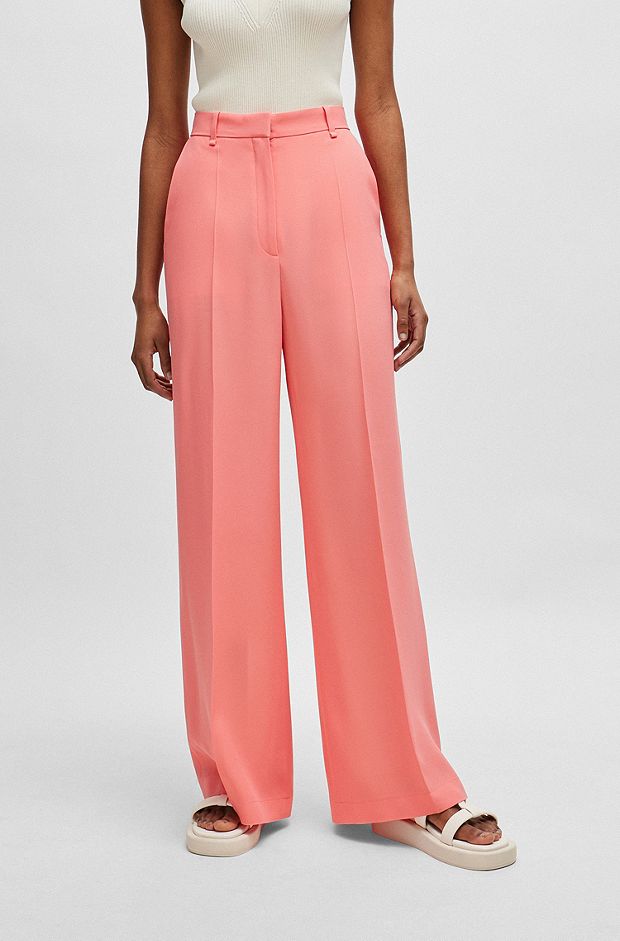 High-waisted relaxed-fit trousers with wide leg, Coral