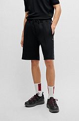 Stretch-cotton relaxed-fit shorts with stacked logo, Black