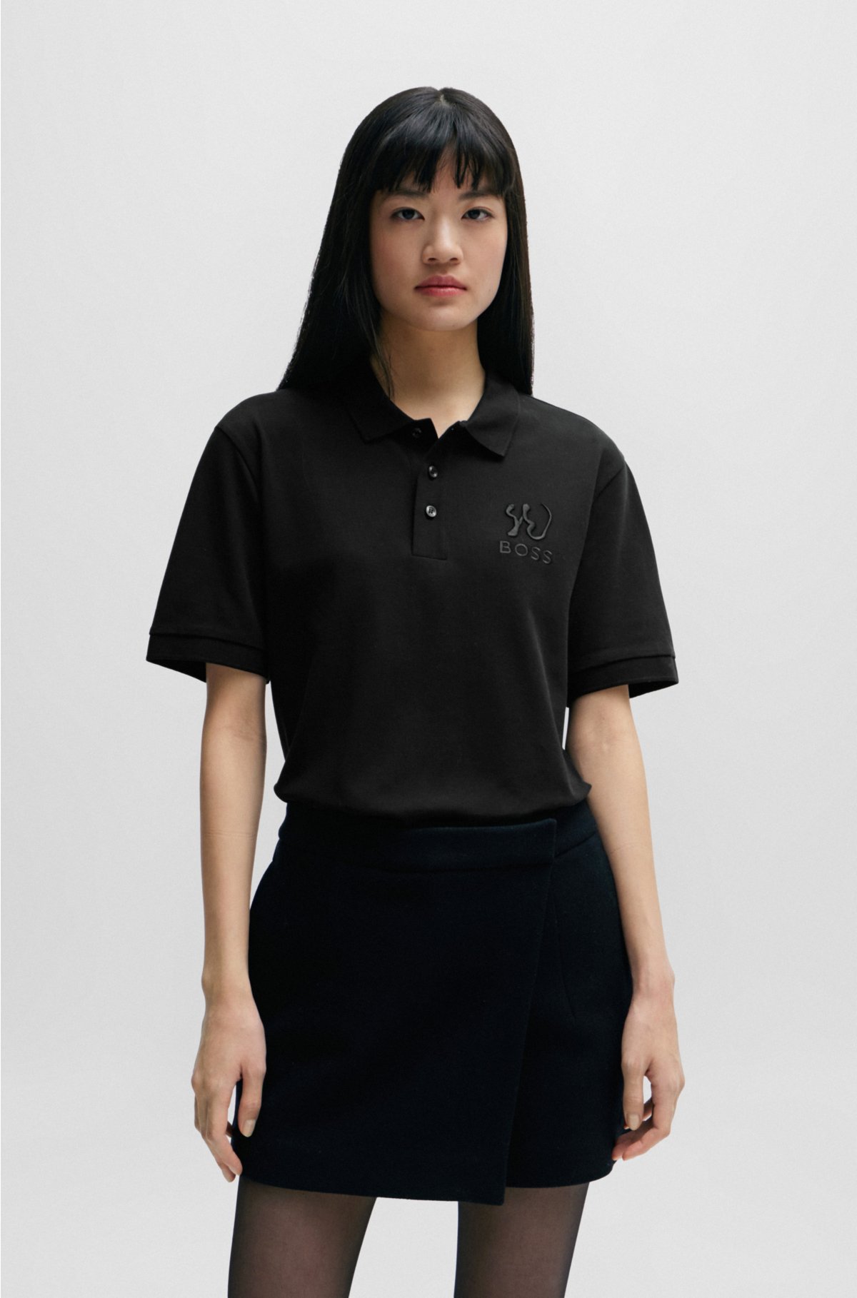 Mercerized-cotton polo shirt with special artwork, Black