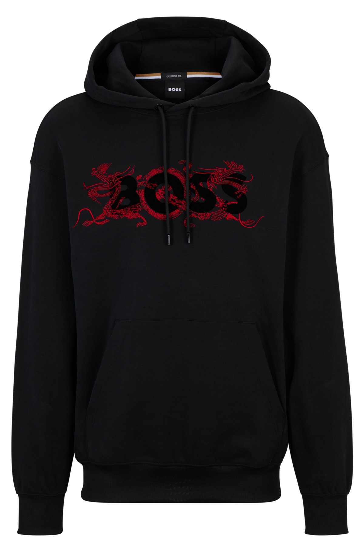 BOSS - Interlock-cotton regular-fit hoodie with special artwork