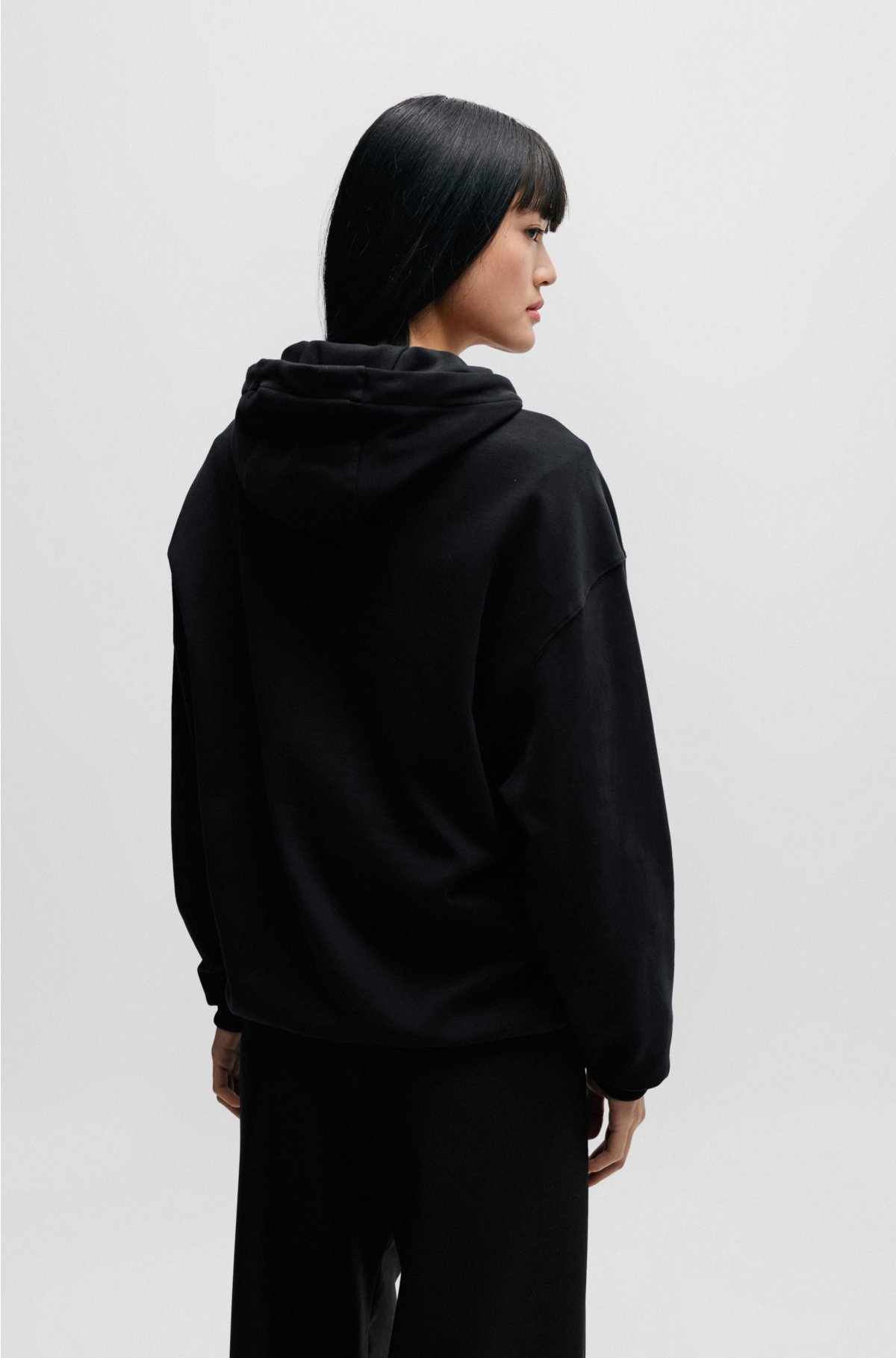 Interlock-cotton regular-fit hoodie with special artwork, Black