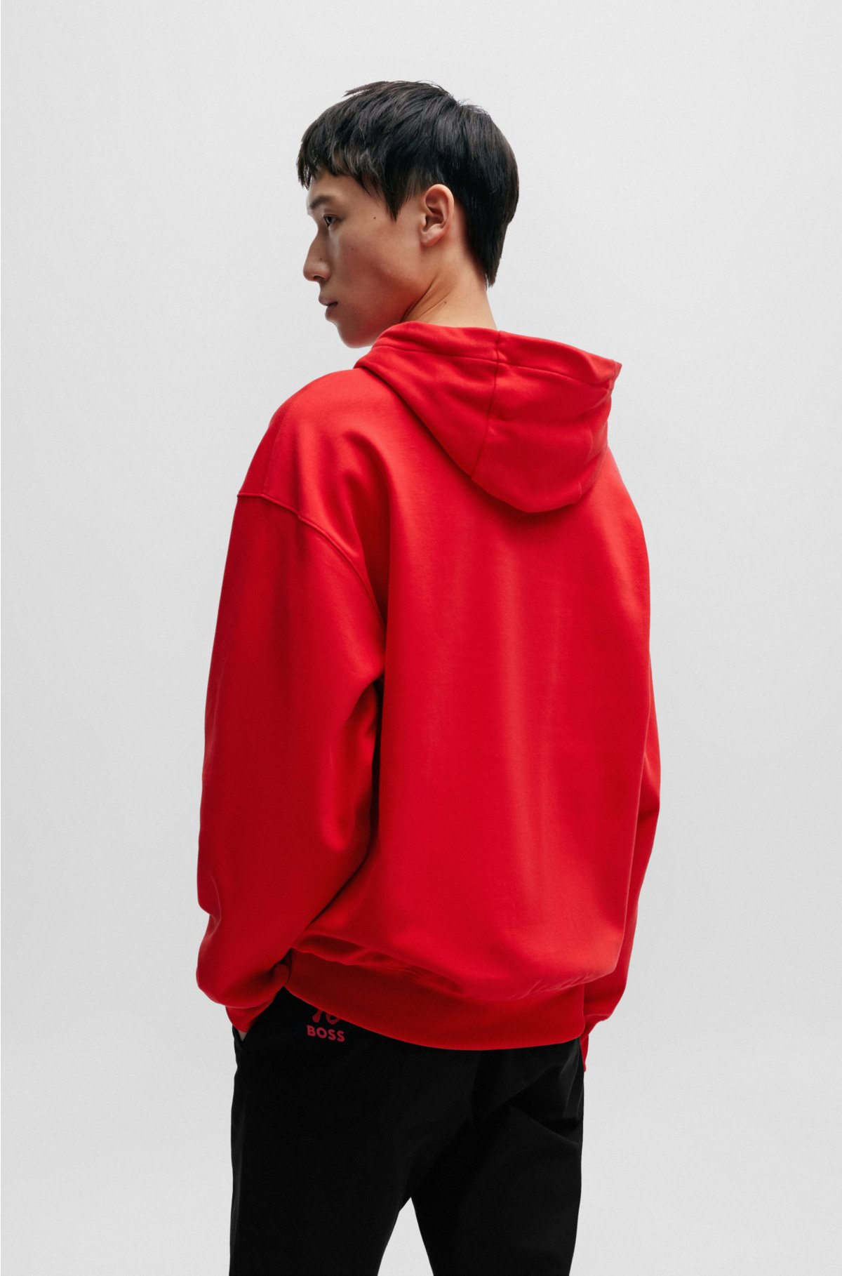 Interlock-cotton regular-fit hoodie with special artwork, Red